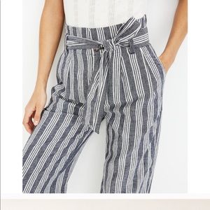 Madewell paper-bag pants in deep indigo stripe